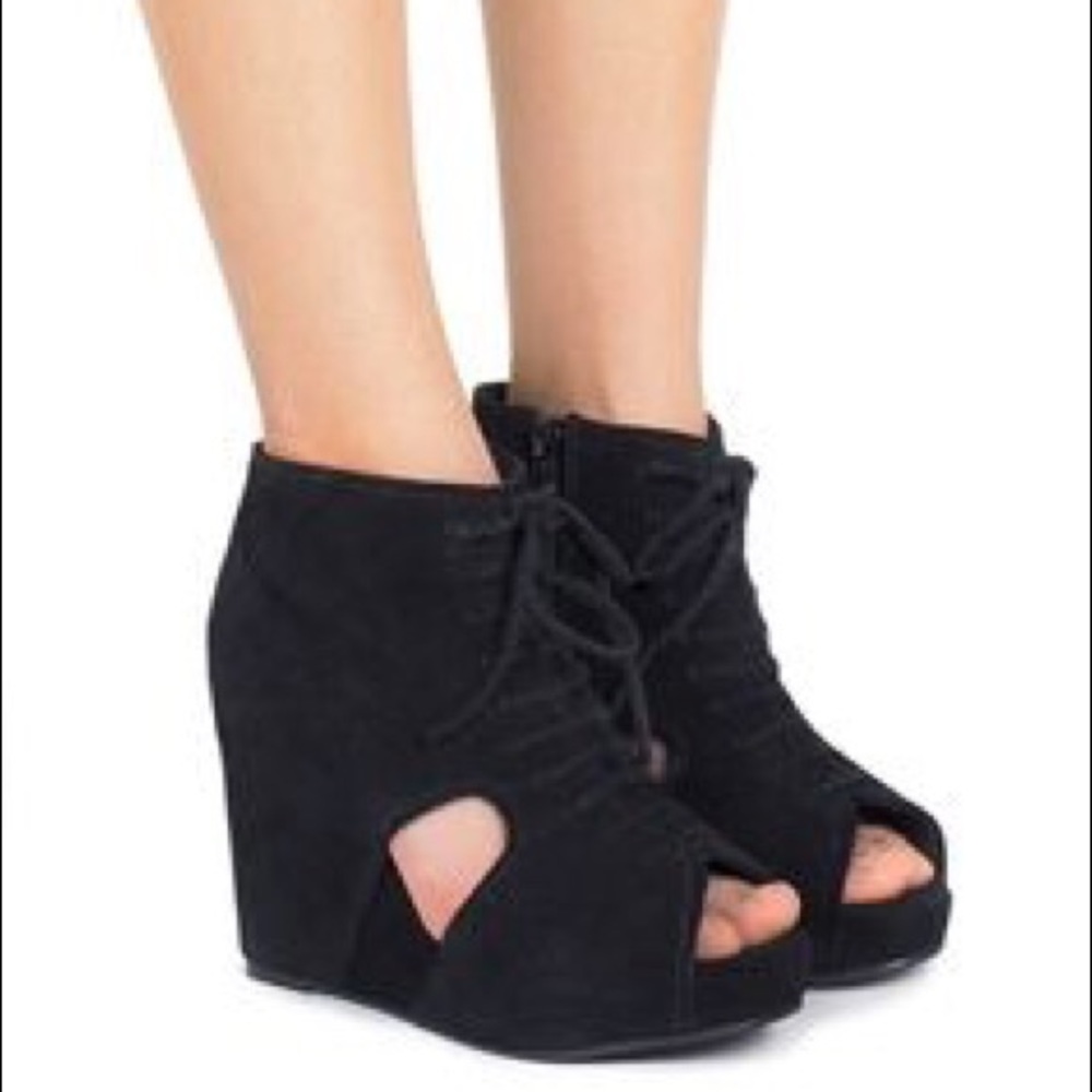 Jeffrey Campbell Mary Roks Black wedge lace ups